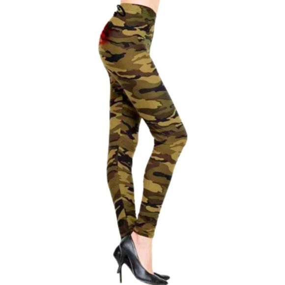 (Plus) Curvy Green Camo Butter Soft Peachskin Full Leggings - Picture 2 of 5
